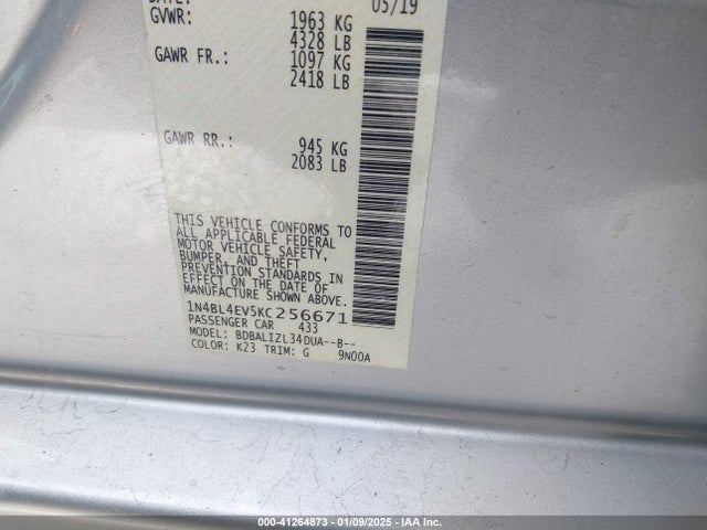 Nissan Altima 2.5 Sl 2019 1N4BL4EV5KC256671 Image 9