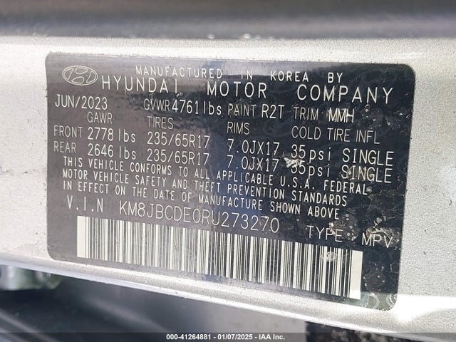 KM8JBCDE0RU273270 Hyundai TUCSON SEL