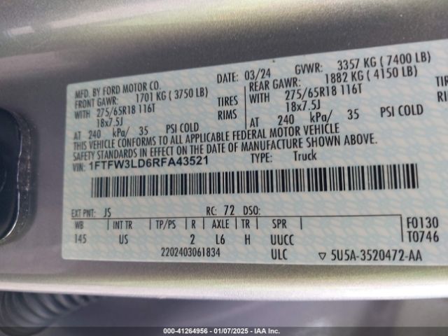 1FTFW3LD6RFA43521 Ford F-150 Xlt