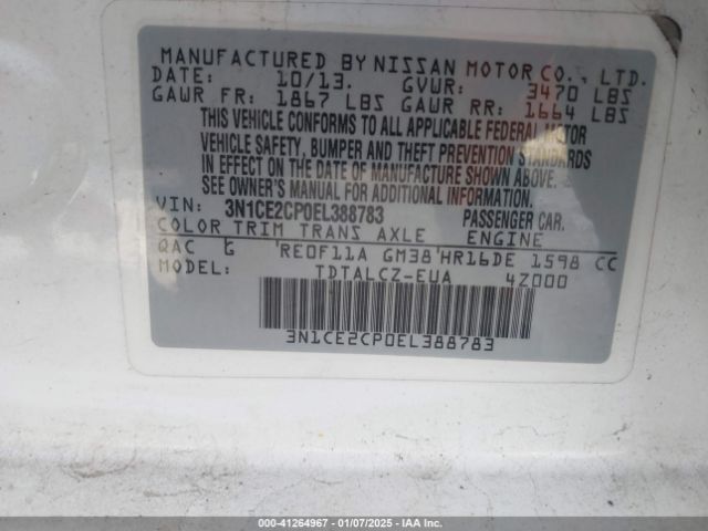 3N1CE2CP0EL388783 Nissan Versa Note S Plus