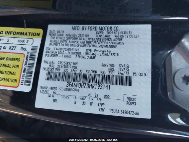 3FA6P0H73HR193141 Ford FUSION SE