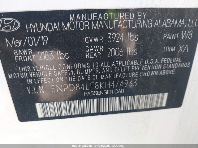 Hyundai ELANTRA SEL 2019 5NPD84LF8KH474933 Image 9