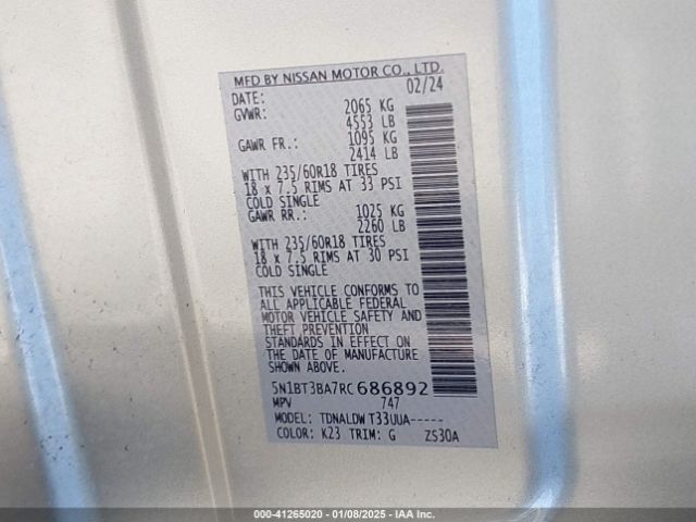 5N1BT3BA7RC686892 Nissan Rogue Sv Fwd