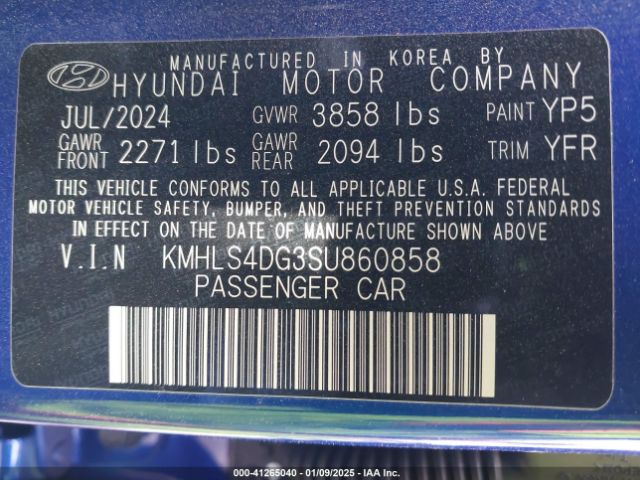 KMHLS4DG3SU860858 Hyundai Elantra Sel Convenience