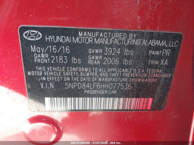 5NPD84LF6HH077536 Hyundai ELANTRA SE