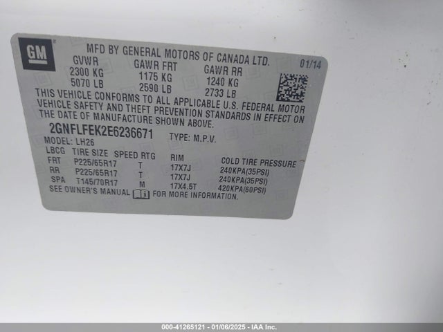 2GNFLFEK2E6236671 Chevrolet EQUINOX 1LT