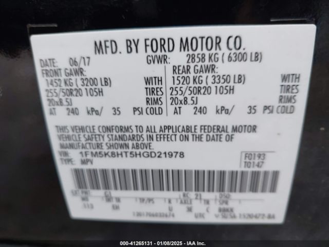 1FM5K8HT5HGD21978 Ford Explorer Platinum