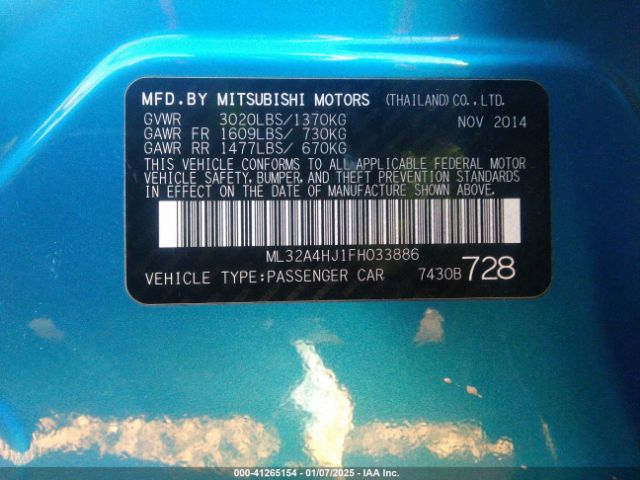 ML32A4HJ1FH033886 Mitsubishi Mirage Es/rf