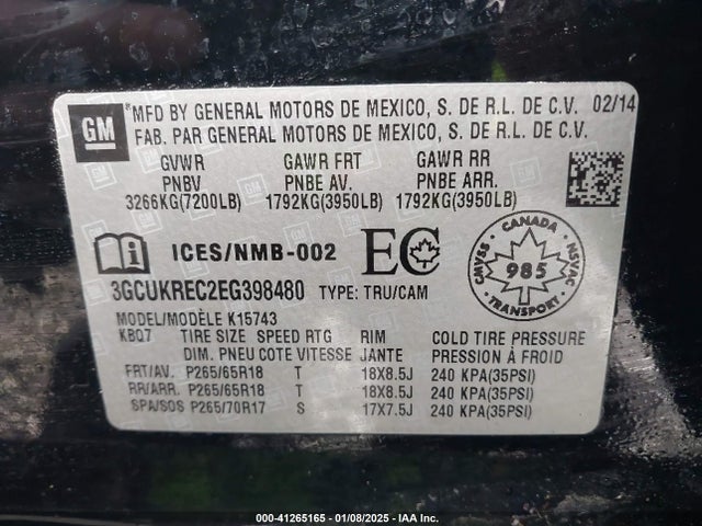 3GCUKREC2EG398480 Chevrolet Silverado 1500 1lt/2lt/lt