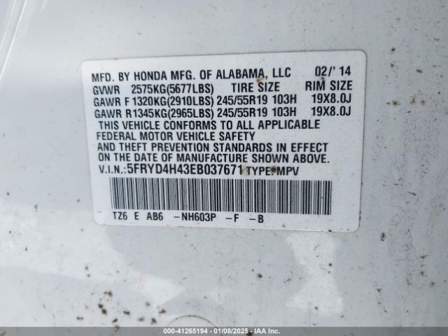 5FRYD4H43EB037671 Acura Mdx Technology Package