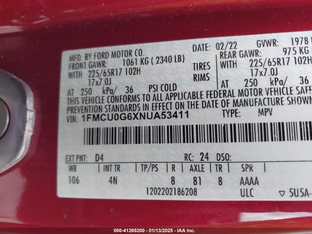 Ford ESCAPE SE 2022 1FMCU0G6XNUA53411 Image 9