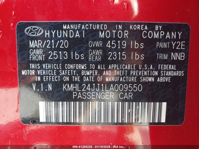 KMHL24JJ1LA009550 Hyundai Sonata Hybrid Blue