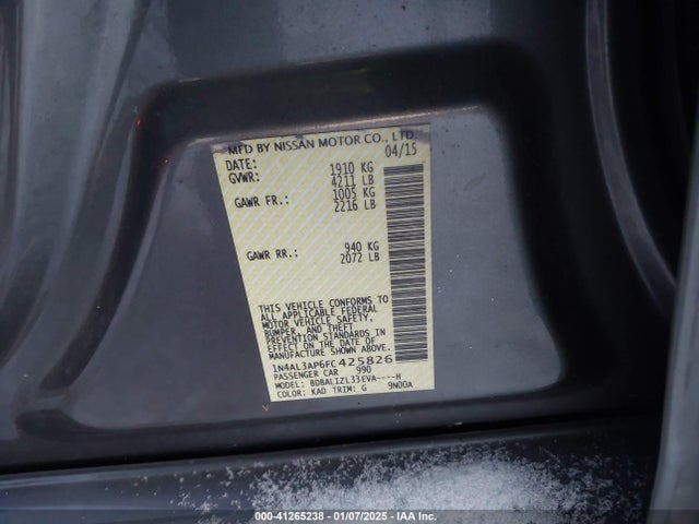 Nissan Altima 2.5 Sv 2015 1N4AL3AP6FC425826 Image 9