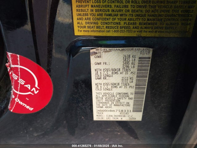 Nissan Frontier Sl 2019 1N6AD0EV8KN758331 Image 9