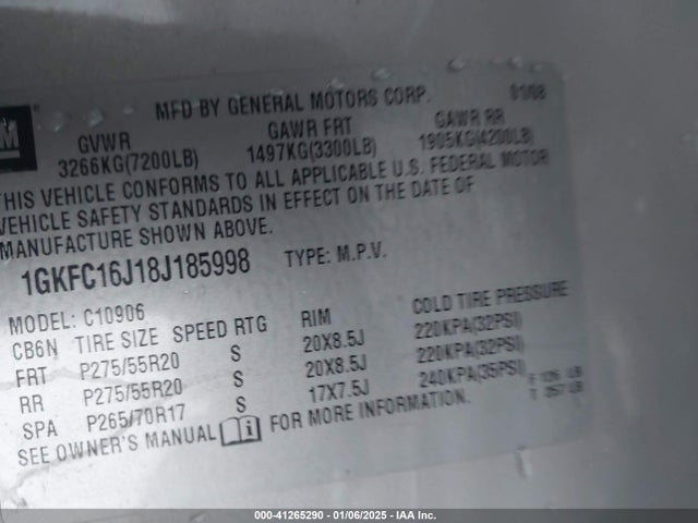 2008 GMC YUKON XL 1GKFC16J18J185998 Photo 8