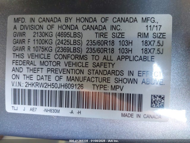 Honda CR-V EX 2018 2HKRW2H50JH609126 Image 9
