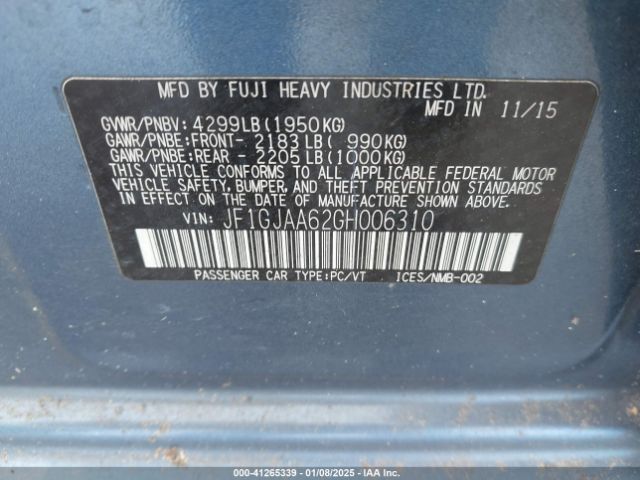 JF1GJAA62GH006310 Subaru Impreza 2.0i