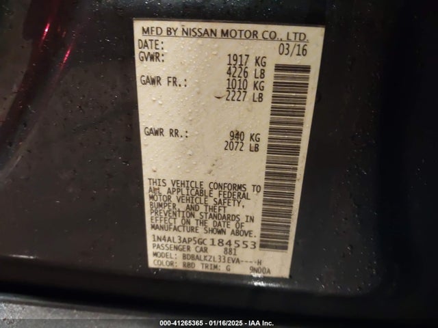 1N4AL3AP5GC184553 Nissan Altima 2.5 Sv