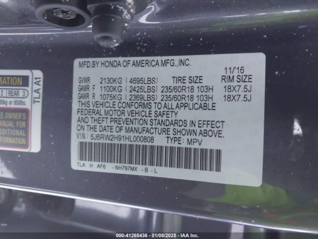 5J6RW2H91HL000808 Honda Cr-v Touring