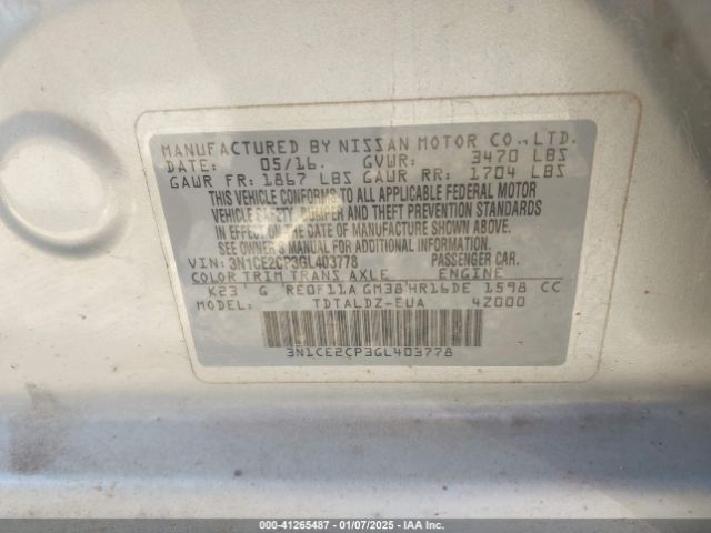 3N1CE2CP3GL403778 Nissan Versa Note S (sr)/s Plus/sl/sr/sv
