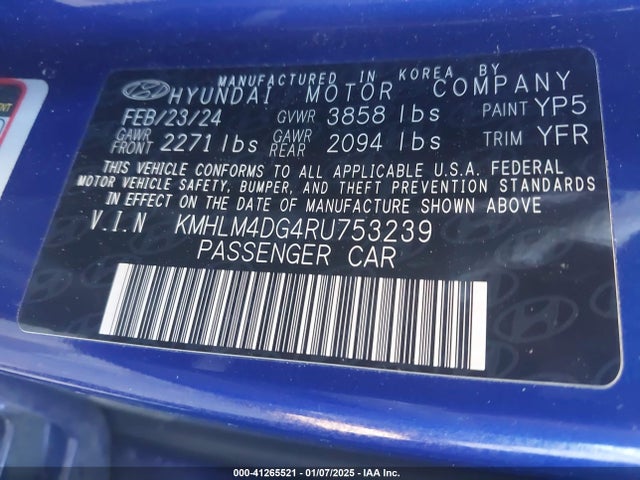 KMHLM4DG4RU753239 Hyundai ELANTRA SEL