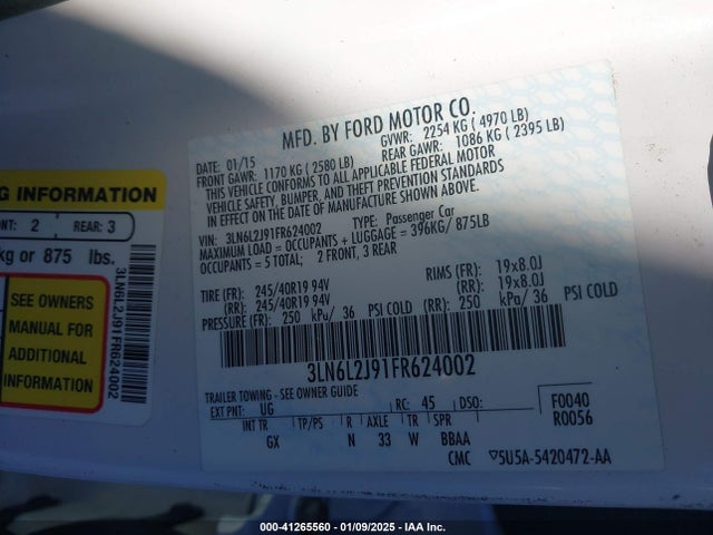 3LN6L2J91FR624002 Lincoln MKZ