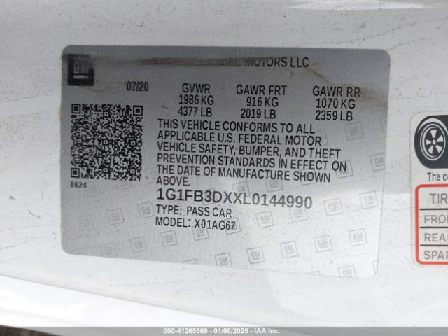 1G1FB3DXXL0144990 Chevrolet Camaro Rwd  1lt