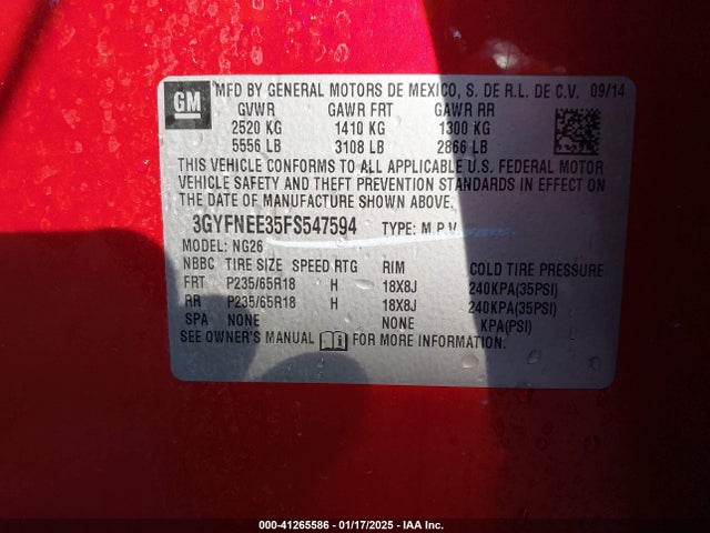 2015 CADILLAC SRX 3GYFNEE35FS547594 Photo 8