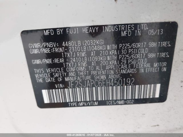 JF2SJAPC6EH450192 Subaru Forester 2.5i Touring