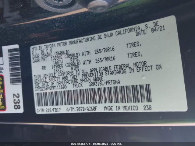 3TMDZ5BN6MM111605 Toyota Tacoma Trd Off-road