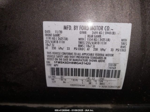 1FMSK8DH8MGA51420 Ford EXPLORER XLT