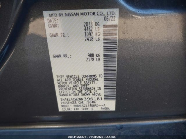 1N4BL4CW2NN396181 Nissan Altima Sr Intelligent Awd