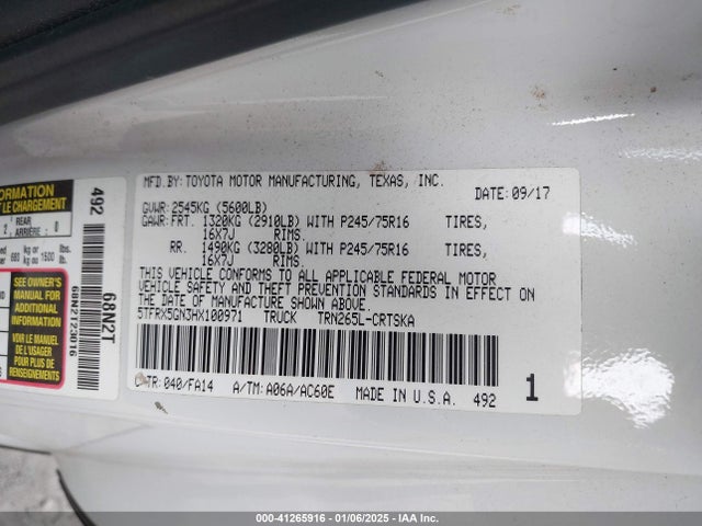 5TFRX5GN3HX100971 Toyota Tacoma Sr5
