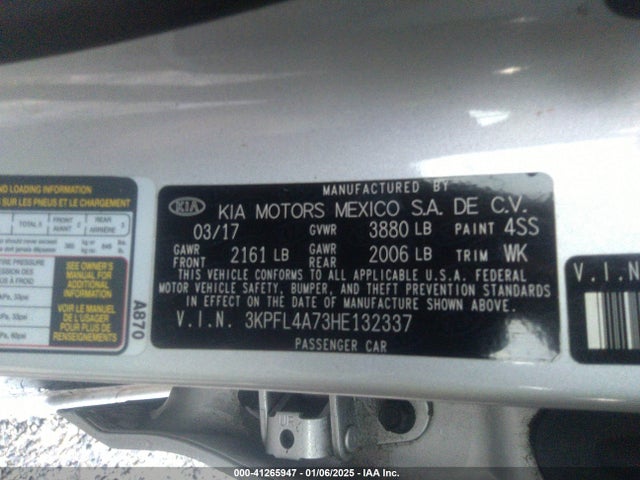 3KPFL4A73HE132337 KIA FORTE LX