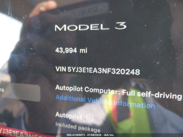 5YJ3E1EA3NF320248 Tesla Model 3 Rear-wheel Drive