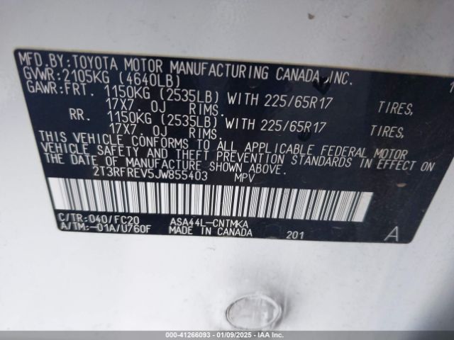 2T3RFREV5JW855403 Toyota Rav4 Adventure/xle