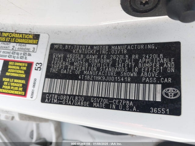 4T1BZ1HK9JU015418 Toyota Camry Xse V6