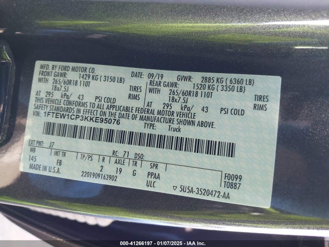 1FTEW1CP3KKE95076 Ford F-150 Xlt