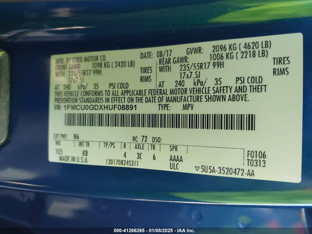 Ford ESCAPE SE 2017 1FMCU0GDXHUF08891 Image 9