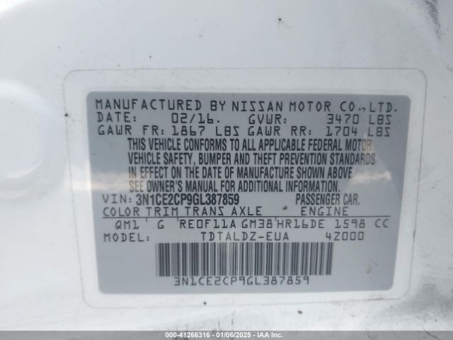3N1CE2CP9GL387859 Nissan Versa Note S (sr)/s Plus/sl/sr/sv
