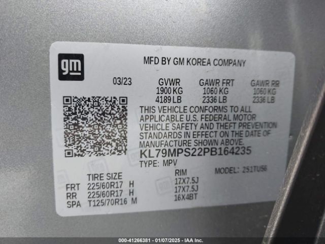 KL79MPS22PB164235 Chevrolet Trailblazer Fwd Lt