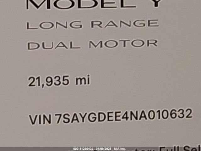 7SAYGDEE4NA010632 Tesla Model Y Long Range Dual Motor All-wheel Drive