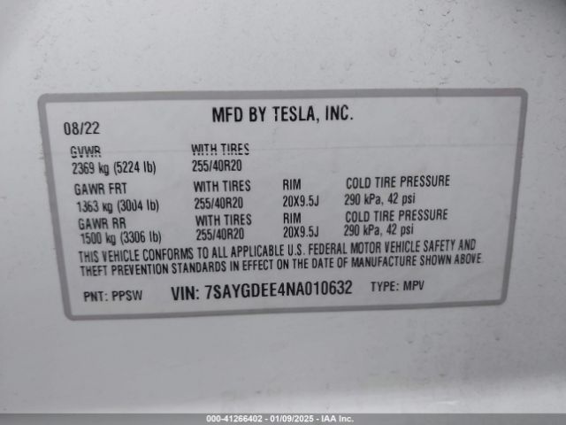 7SAYGDEE4NA010632 Tesla Model Y Long Range Dual Motor All-wheel Drive