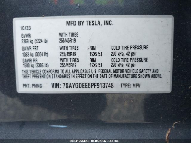 2023 TESLA MODEL Y 7SAYGDEE5PF913748 Photo 8