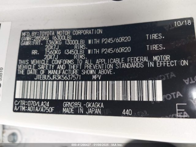 JTEBU5JR3K5637571 Toyota 4runner Limited