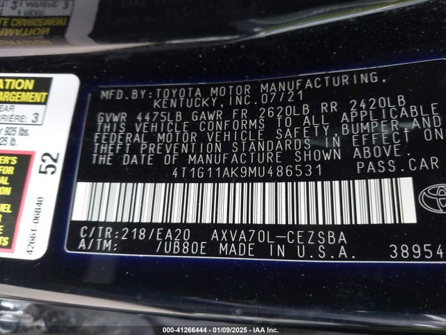 4T1G11AK9MU486531 Toyota CAMRY SE
