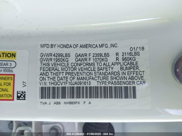 Honda ACCORD LX 2018 1HGCV1F10JA091613 Image 9