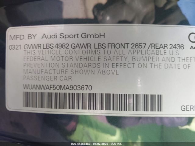 WUANWAF50MA903670 Audi Rs 5 Tfsi Quattro Tiptronic