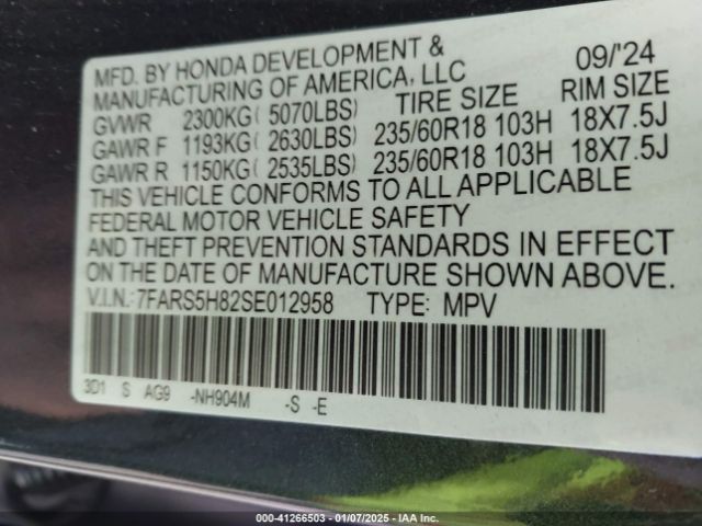 7FARS5H82SE012958 Honda Cr-v Hybrid Sport-l