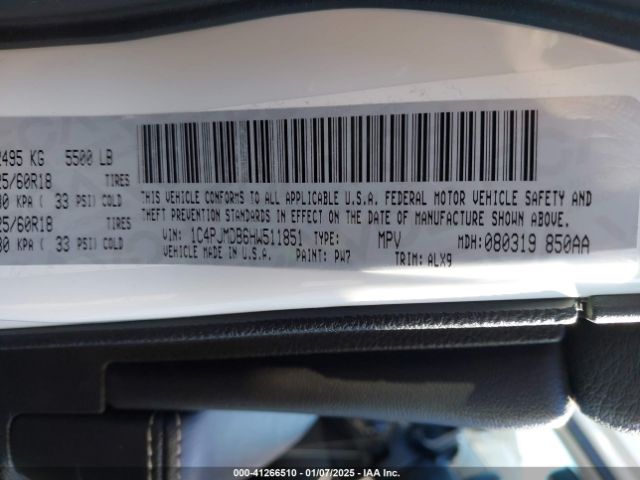1C4PJMDB6HW511851 Jeep Cherokee Limited 4x4